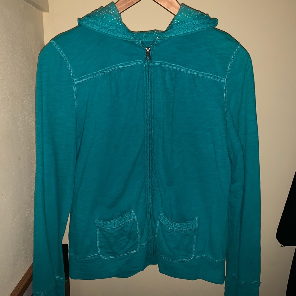 Turquoise Floral Embroidered Hoodie